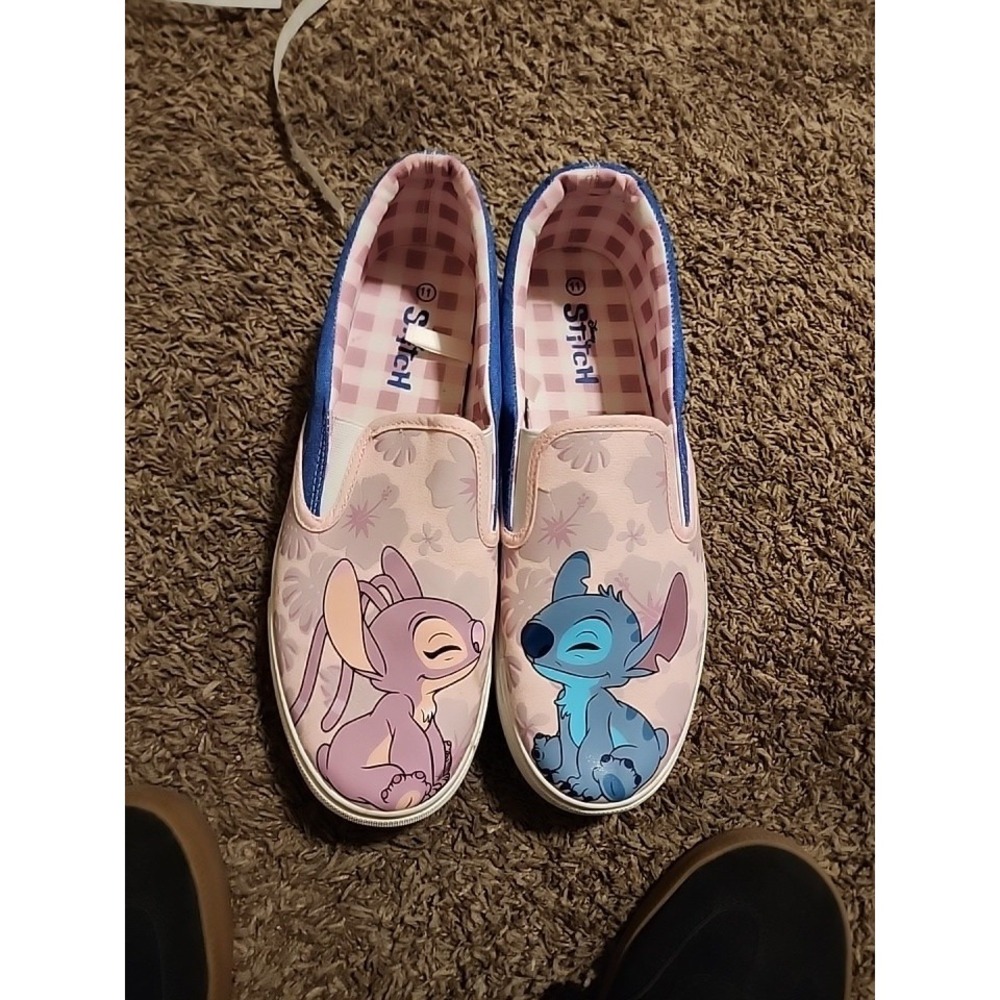 Disney Stitch And Angel Slip‎ On Shoes Unisex M 11 - W 12.5  Pink And Blue Used